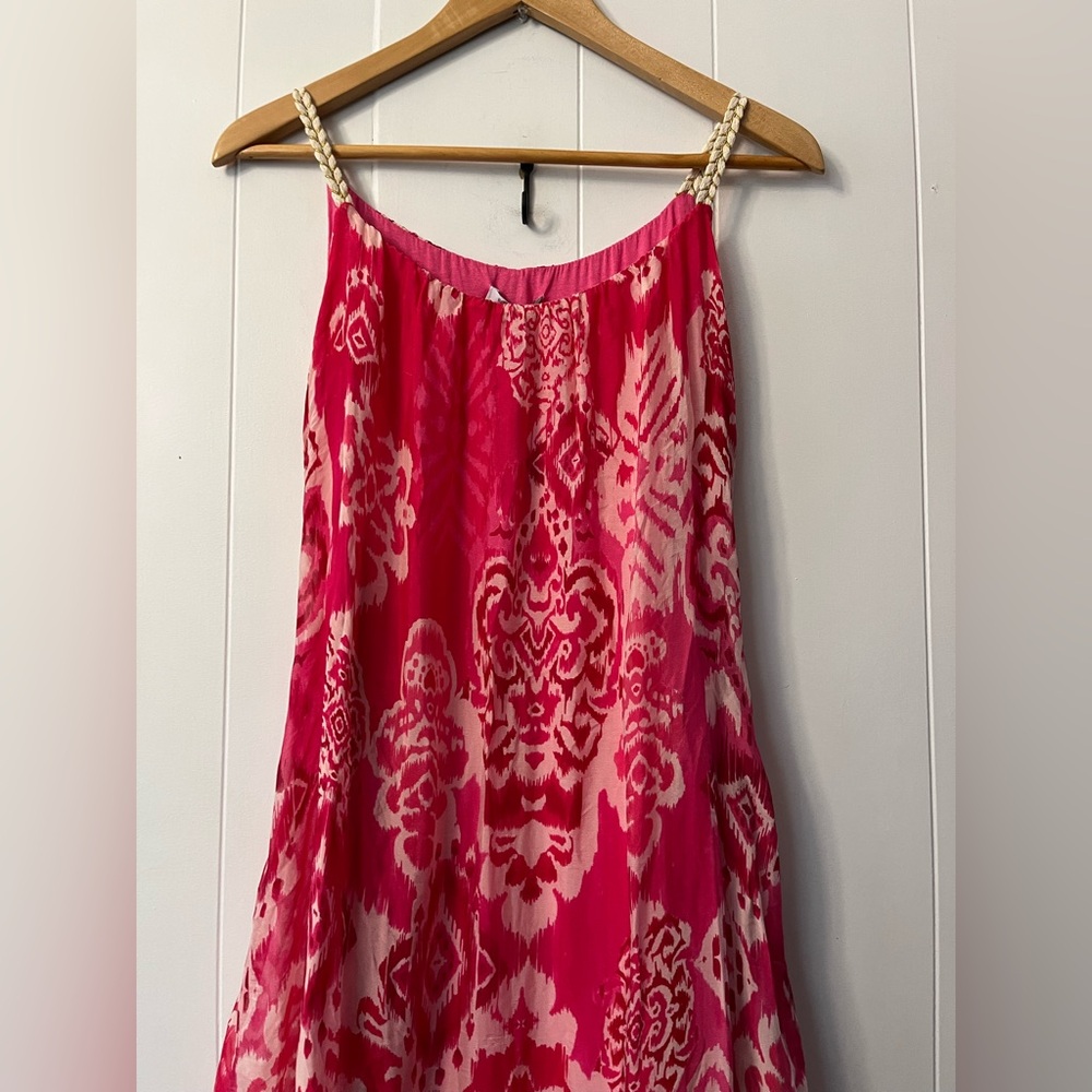 NWT Rosemarine Silk Blend Flowy Maxi Dress Belt Pink Patterned Italy Fuchsia new - Picture 5 of 12
